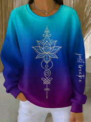 Women's Mental Health Awareness Just Breathe Print Ribbed Round-Neck Sweatshirt
