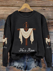 Women's He Is Risen Jesus Christian Cross Print Casual Sweatshirt