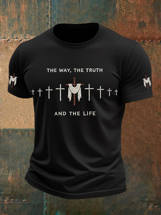 Men's Jesus John 14:6 Jesus The Way, The Truth, The Life Christian Cross Short Sleeve T-shirt
