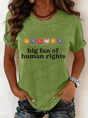 Women's Big Fan of Human Rights Embroidery Pattern T-Shirt