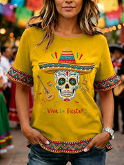 Women's Cinco De Mayo Print Casual Ruffle Sleeve Tee