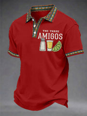 Men's Funny Cinco de Mayo The Three Amigos Salt Tequila Lemon Print Casual Polo