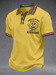 Men's Funny Cinco De Drinko Bitchachos Skeleton Print Casual Polo