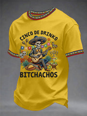 Men's Funny Cinco De Drinko Bitchachos Skeleton Print Casual Tee