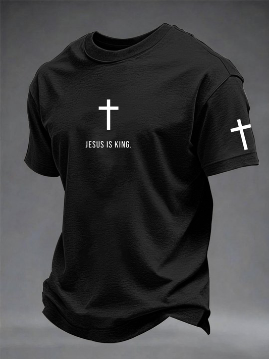 Men's Jesus is king imitation cotton short-sleeved T-shirt