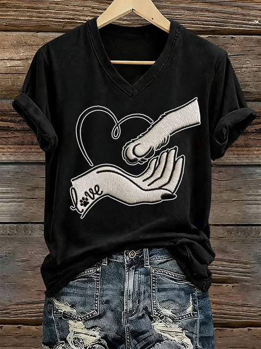 Women's love Dog Print Iron On Short Sleeve T-Shirt