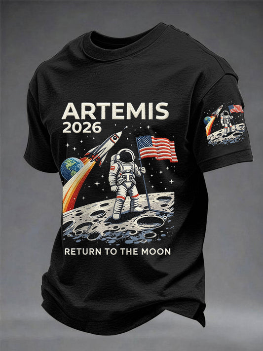 Men's Artemis II 2026 Return To The Moon For All Humanity Print Casual Tee