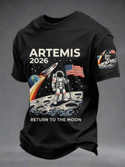 Men's Artemis II 2026 Return To The Moon For All Humanity Print Casual Tee