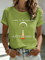Women's Artemis II 2026 Return To The Moon For All Humanity Print Casual Tee