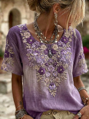Women's Alzheimer's Awareness Floral Casual Short Sleeves Linen Shirt