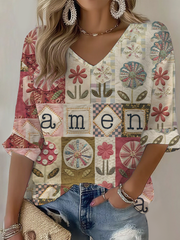 Women's Faith-inspired floral print Waffle T-shirt