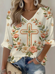 Women's Faith-inspired floral print Waffle T-shirt