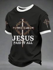 Men's Jesus Paid It All Nail Cross Print Casual Tee