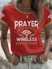 Women's Prayer The Strongest Wireless Connection Printed Casual T-Shirt