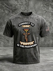 Men's "Connect To God,The Password IS Prayer" Print Casual T-Shirt