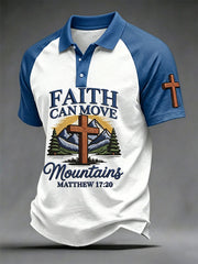 Men's Christian Cross Faith Can Move Mountains Print Polo