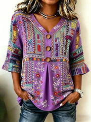Women's Casual Alzheimer's Floral Print Cotton-Linen Shirt