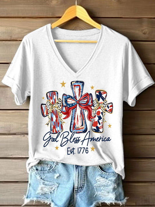 Women's God Bless America V-Neck T-Shirt