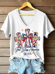 Women's God Bless America V-Neck T-Shirt