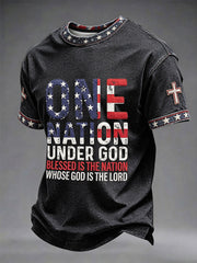 Men's One Nation Under God American Independence Day Retro Print Casual T-shirt