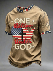 Men's One Nation Under God American Independence Day Retro Print Casual T-shirt
