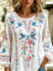 Women's floral print Cotton-Linen Shirt