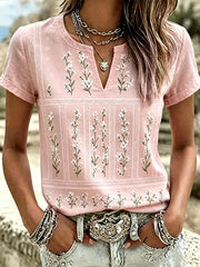 Women's Breast Cancer Pink Flowers Print V-Neck Casual T-Shirt