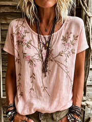 Women's Breast Cancer Pink Flowers Print Casual T-Shirt