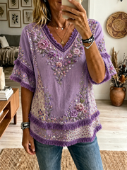 Women's floral print Cotton-Linen Shirt