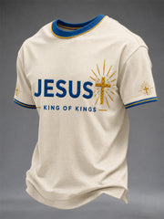 Men's Christian Jesus King Of Kings Print Casual Tee