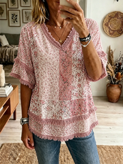 Women's floral print Cotton-Linen Shirt