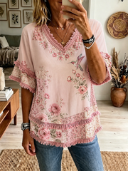 Women's floral print Cotton-Linen Shirt