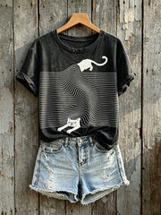 Women's Lovely Cat Art Print Short-sleeved T-shirt