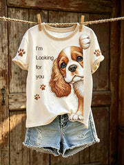 Women's cute dog pattern printed casual short-sleeve T-shirt