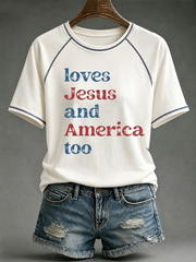 Women's Loves Jesus and America Too round neck short sleeve T-shirt