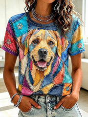 Women's Art Dog Printed T-shirt