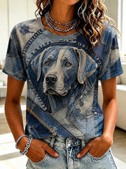 Women's Art Dog Printed T-shirt