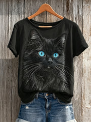 Women's Classy Black Cat Print short-sleeved T-shirt