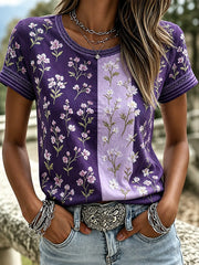 Women's Purple Flora Art Printed T-shirt