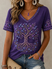 Women's Purple Floral Print Alzheimer's Awareness Support V-Neck Tee