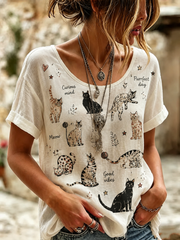 Women's Cat Lover Stylish Design linen short-sleeved T-shirt