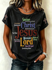 Women's Faith Pattern Printed Leisure Round Neck Short Sleeve T-shirt