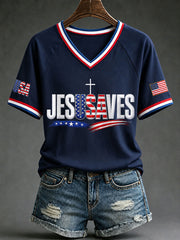 Women’s 'Jesus Saves USA' V-Neck T-Shirts