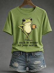 Women's 'I Could Be Meaner But Jesus Said No' Printed Casual T-Shirt