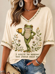 Women's 'I Could Be Meaner But Jesus Said No' Printed Casual T-Shirt