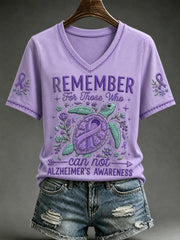 Women's Alzheimer's Awareness Dementia Support Purple Ribbon Turtle Print Short Sleeve T-shirt
