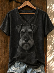 Women's Art Dog Printed V-neck T-shirt