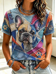 Women's Art Dog Printed T-shirt
