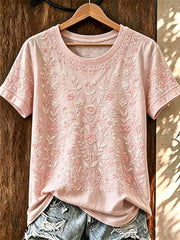 Women's Breast Cancer Pink Flowers Printed T-shirt