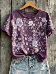 Women's Classy Purple Awareness Floral Print Short-sleeved T-shirt